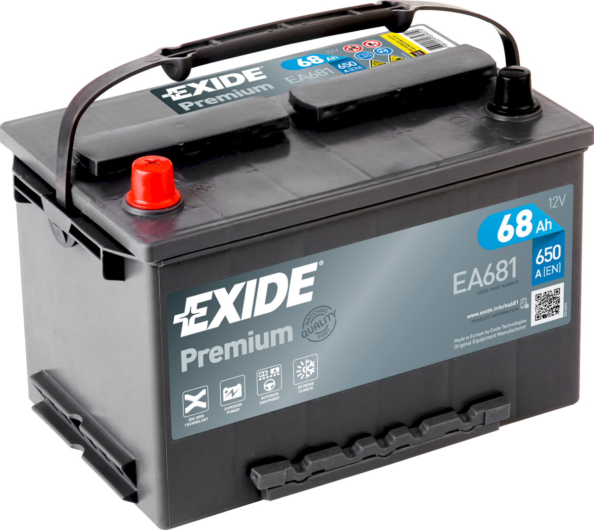 EA681 - PREMIUM - Exide Startbatterier op til 100Ah 68Ah - EA681