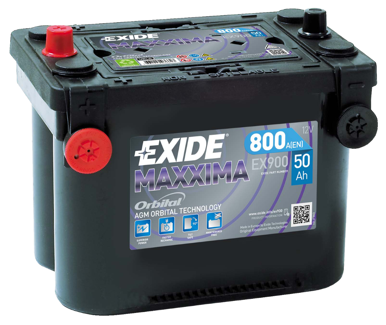 EX900 - SPIRAL AGM - Exide 50Ah - EX900